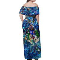 Montserrat Family Matching Off Shoulder Maxi Dress and Hawaiian Shirt Sea Turtle Tropical Pattern