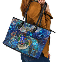 Montserrat Leather Tote Bag Sea Turtle Tropical Pattern