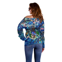 Montserrat Off Shoulder Sweater Sea Turtle Tropical Pattern - Wonder Print Shop