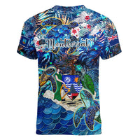 Montserrat Women V-Neck T-Shirt Sea Turtle Tropical Pattern - Wonder Print Shop