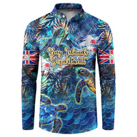 Bay Islands Department Button Sweatshirt Sea Turtle Tropical Pattern