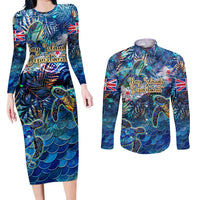 Bay Islands Department Couples Matching Long Sleeve Bodycon Dress and Long Sleeve Button Shirt Sea Turtle Tropical Pattern