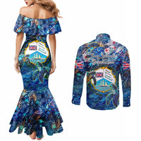 Bay Islands Department Couples Matching Mermaid Dress and Long Sleeve Button Shirt Sea Turtle Tropical Pattern