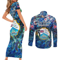 Bay Islands Department Couples Matching Short Sleeve Bodycon Dress and Long Sleeve Button Shirt Sea Turtle Tropical Pattern