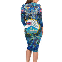 Bay Islands Department Family Matching Long Sleeve Bodycon Dress and Hawaiian Shirt Sea Turtle Tropical Pattern