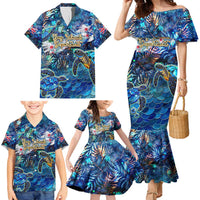 Bay Islands Department Family Matching Mermaid Dress and Hawaiian Shirt Sea Turtle Tropical Pattern
