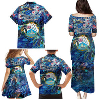 Bay Islands Department Family Matching Puletasi and Hawaiian Shirt Sea Turtle Tropical Pattern