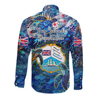 Bay Islands Department Long Sleeve Button Shirt Sea Turtle Tropical Pattern