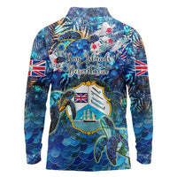 Bay Islands Department Long Sleeve Polo Shirt Sea Turtle Tropical Pattern - Wonder Print Shop