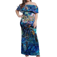 Bay Islands Department Off Shoulder Maxi Dress Sea Turtle Tropical Pattern - Wonder Print Shop