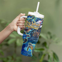 Bay Islands Department Tumbler With Handle Sea Turtle Tropical Pattern - Wonder Print Shop