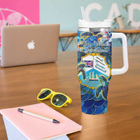 Bay Islands Department Tumbler With Handle Sea Turtle Tropical Pattern - Wonder Print Shop