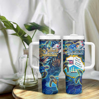 Bay Islands Department Tumbler With Handle Sea Turtle Tropical Pattern - Wonder Print Shop
