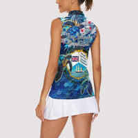 Bay Islands Department Women Sleeveless Polo Shirt Sea Turtle Tropical Pattern - Wonder Print Shop