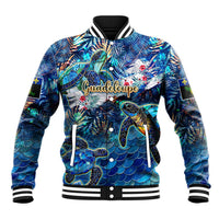 Guadeloupe Baseball Jacket Sea Turtle Tropical Pattern