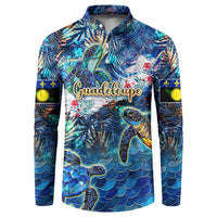 Guadeloupe Button Sweatshirt Sea Turtle Tropical Pattern