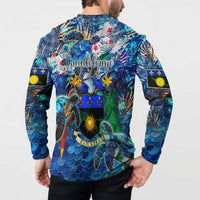 Guadeloupe Button Sweatshirt Sea Turtle Tropical Pattern