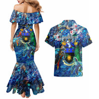Guadeloupe Couples Matching Mermaid Dress and Hawaiian Shirt Sea Turtle Tropical Pattern