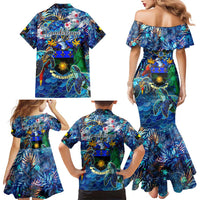 Guadeloupe Family Matching Mermaid Dress and Hawaiian Shirt Sea Turtle Tropical Pattern