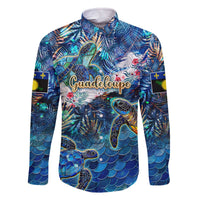 Guadeloupe Family Matching Off The Shoulder Long Sleeve Dress and Hawaiian Shirt Sea Turtle Tropical Pattern