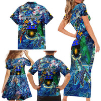 Guadeloupe Family Matching Short Sleeve Bodycon Dress and Hawaiian Shirt Sea Turtle Tropical Pattern - Wonder Print Shop