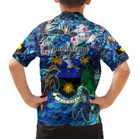 Guadeloupe Kid Hawaiian Shirt Sea Turtle Tropical Pattern - Wonder Print Shop