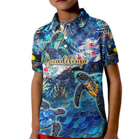 Guadeloupe Kid Polo Shirt Sea Turtle Tropical Pattern - Wonder Print Shop