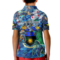 Guadeloupe Kid Polo Shirt Sea Turtle Tropical Pattern - Wonder Print Shop