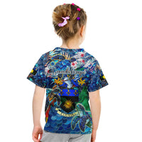 Guadeloupe Kid T Shirt Sea Turtle Tropical Pattern - Wonder Print Shop