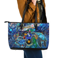 Guadeloupe Leather Tote Bag Sea Turtle Tropical Pattern