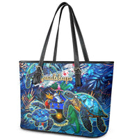 Guadeloupe Leather Tote Bag Sea Turtle Tropical Pattern