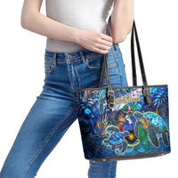 Guadeloupe Leather Tote Bag Sea Turtle Tropical Pattern