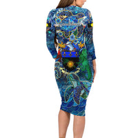 Guadeloupe Long Sleeve Bodycon Dress Sea Turtle Tropical Pattern - Wonder Print Shop
