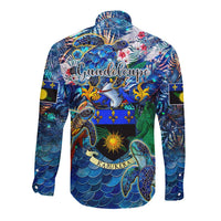 Guadeloupe Long Sleeve Button Shirt Sea Turtle Tropical Pattern