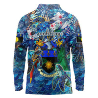 Guadeloupe Long Sleeve Polo Shirt Sea Turtle Tropical Pattern - Wonder Print Shop