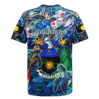 Guadeloupe Rugby Jersey Sea Turtle Tropical Pattern - Wonder Print Shop