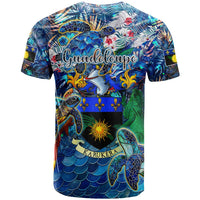 Guadeloupe T Shirt Sea Turtle Tropical Pattern - Wonder Print Shop