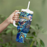 Guadeloupe Tumbler With Handle Sea Turtle Tropical Pattern - Wonder Print Shop
