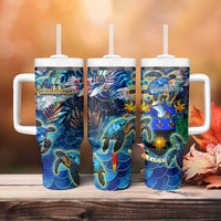 Guadeloupe Tumbler With Handle Sea Turtle Tropical Pattern - Wonder Print Shop