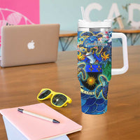 Guadeloupe Tumbler With Handle Sea Turtle Tropical Pattern - Wonder Print Shop