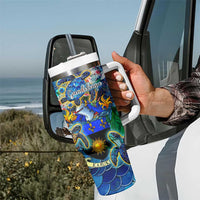 Guadeloupe Tumbler With Handle Sea Turtle Tropical Pattern - Wonder Print Shop