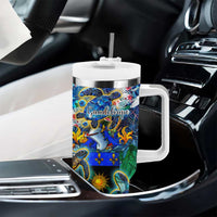 Guadeloupe Tumbler With Handle Sea Turtle Tropical Pattern - Wonder Print Shop