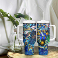 Guadeloupe Tumbler With Handle Sea Turtle Tropical Pattern - Wonder Print Shop