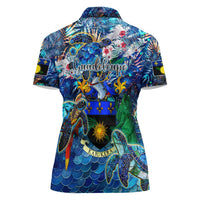 Guadeloupe Women Polo Shirt Sea Turtle Tropical Pattern - Wonder Print Shop