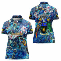 Guadeloupe Women Polo Shirt Sea Turtle Tropical Pattern - Wonder Print Shop