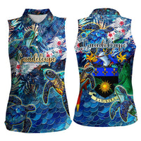 Guadeloupe Women Sleeveless Polo Shirt Sea Turtle Tropical Pattern - Wonder Print Shop