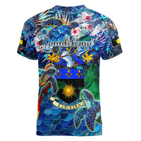 Guadeloupe Women V-Neck T-Shirt Sea Turtle Tropical Pattern - Wonder Print Shop