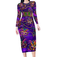 Mardi Gras Family Matching Long Sleeve Bodycon Dress and Hawaiian Shirt Mask Glitter Art