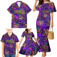 Mardi Gras Family Matching Mermaid Dress and Hawaiian Shirt Mask Glitter Art
