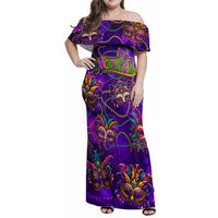 Mardi Gras Family Matching Off Shoulder Maxi Dress and Hawaiian Shirt Mask Glitter Art